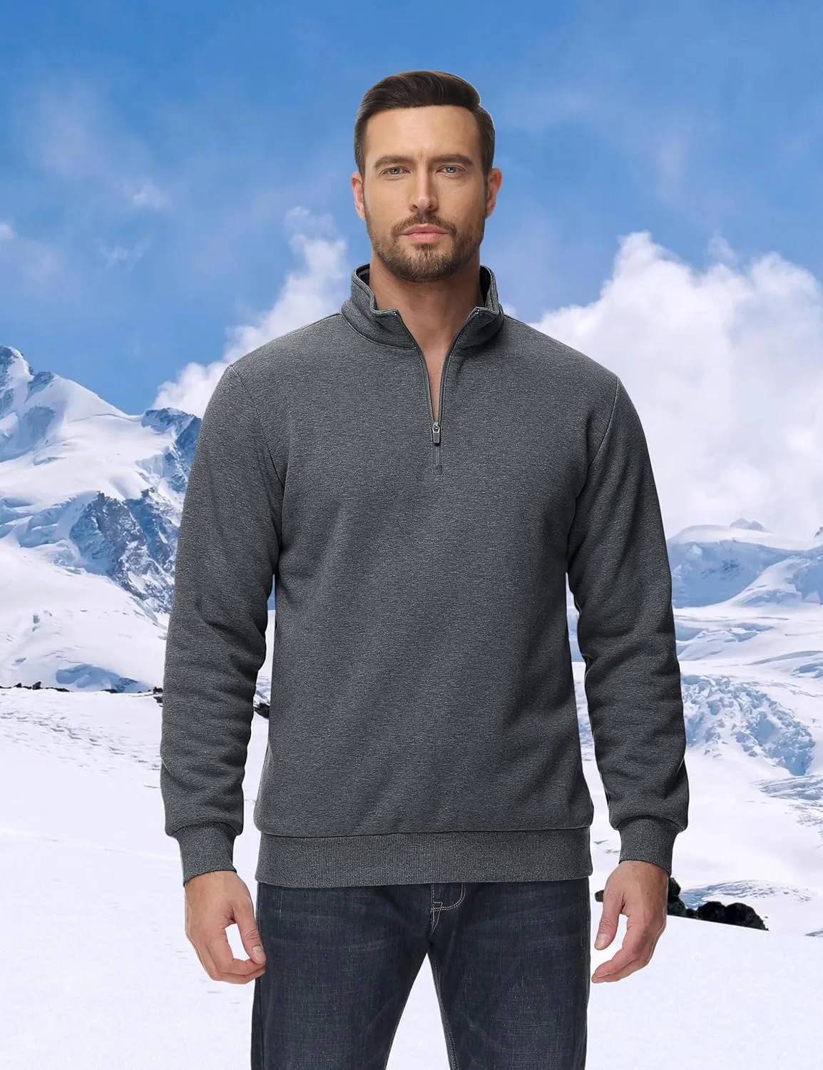 TACVASEN Men's Quarter Zip Sweatshirt Sherpa Lined Fleece Zipper Pullover Heavyweight Winter Warm Cotton Sweater