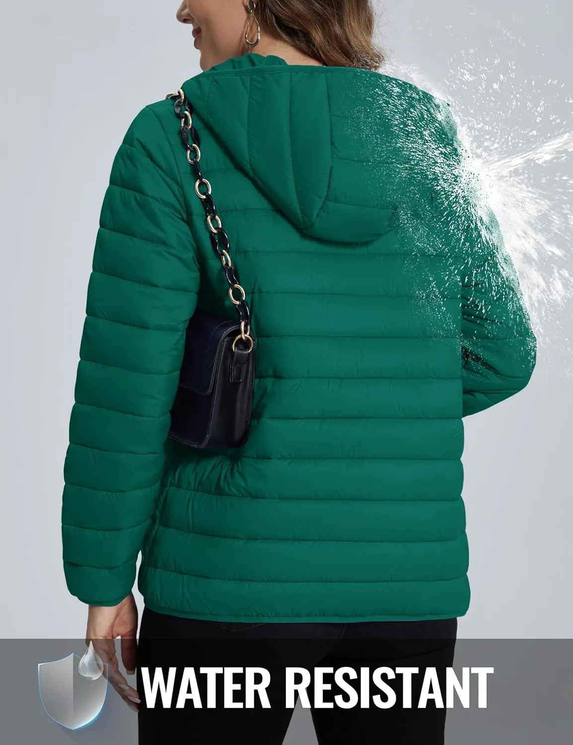 TACVASEN Women's Lightweight Puffer Jacket with Hood Pockets Quilted Padded Full-zip Winter Coat