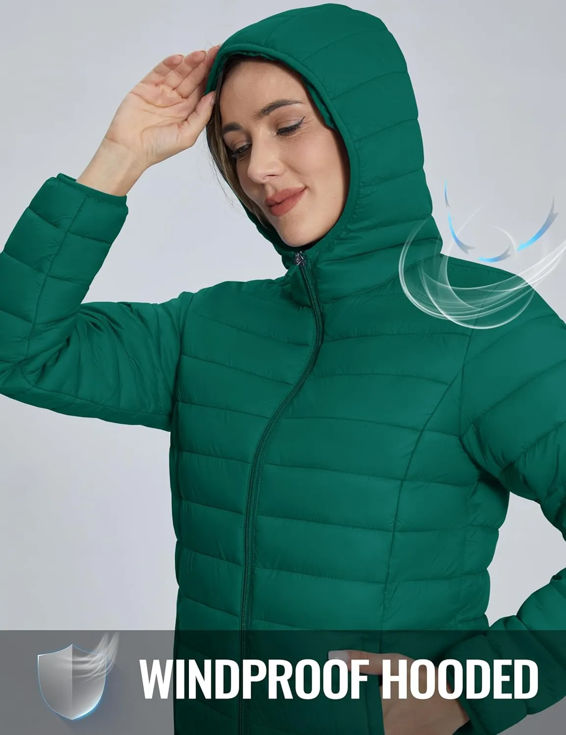 TACVASEN Women's Lightweight Puffer Jacket with Hood Pockets Quilted Padded Full-zip Winter Coat