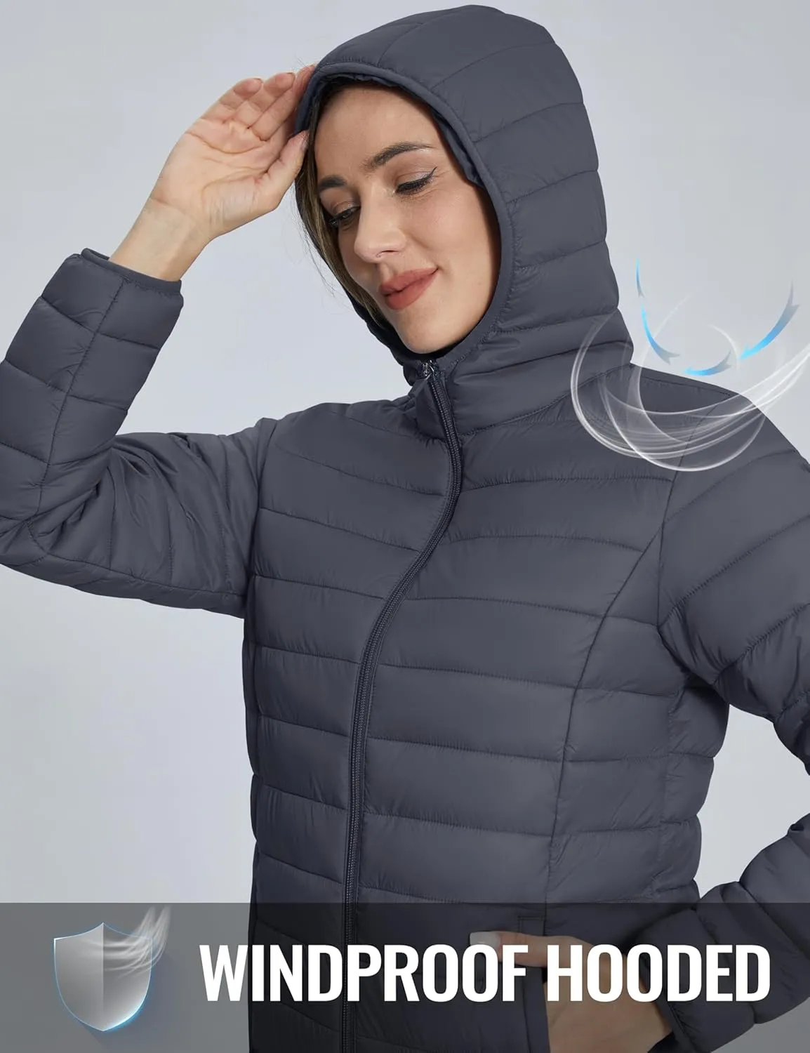 TACVASEN Women's Lightweight Puffer Jacket with Hood Pockets Quilted Padded Full-zip Winter Coat
