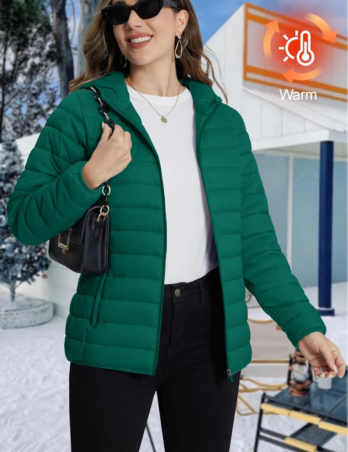 TACVASEN Women's Lightweight Puffer Jacket with Hood Pockets Quilted Padded Full-zip Winter Coat