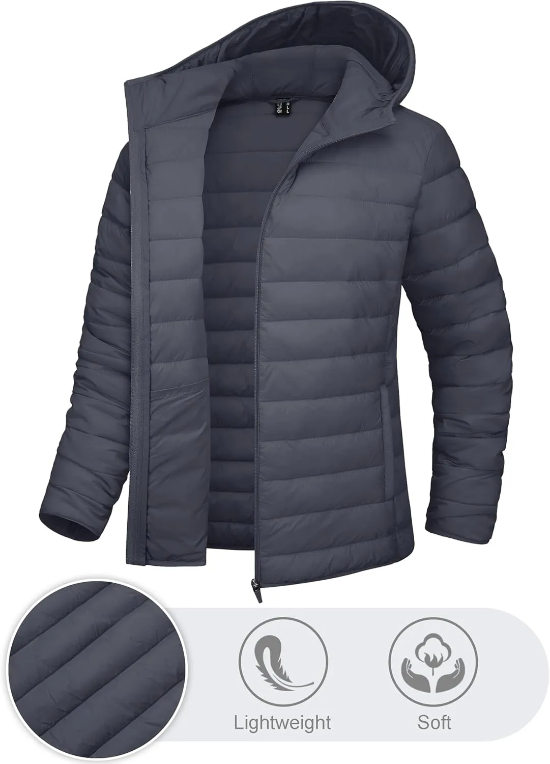 TACVASEN Women's Lightweight Puffer Jacket with Hood Pockets Quilted Padded Full-zip Winter Coat