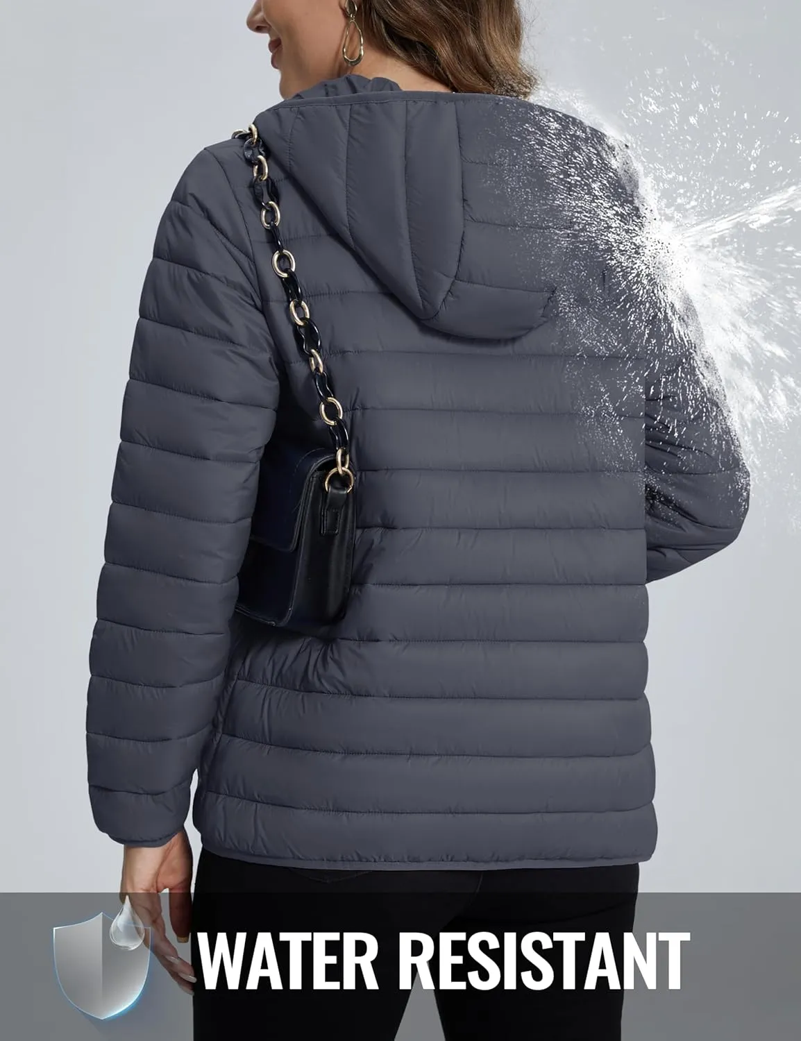 TACVASEN Women's Lightweight Puffer Jacket with Hood Pockets Quilted Padded Full-zip Winter Coat