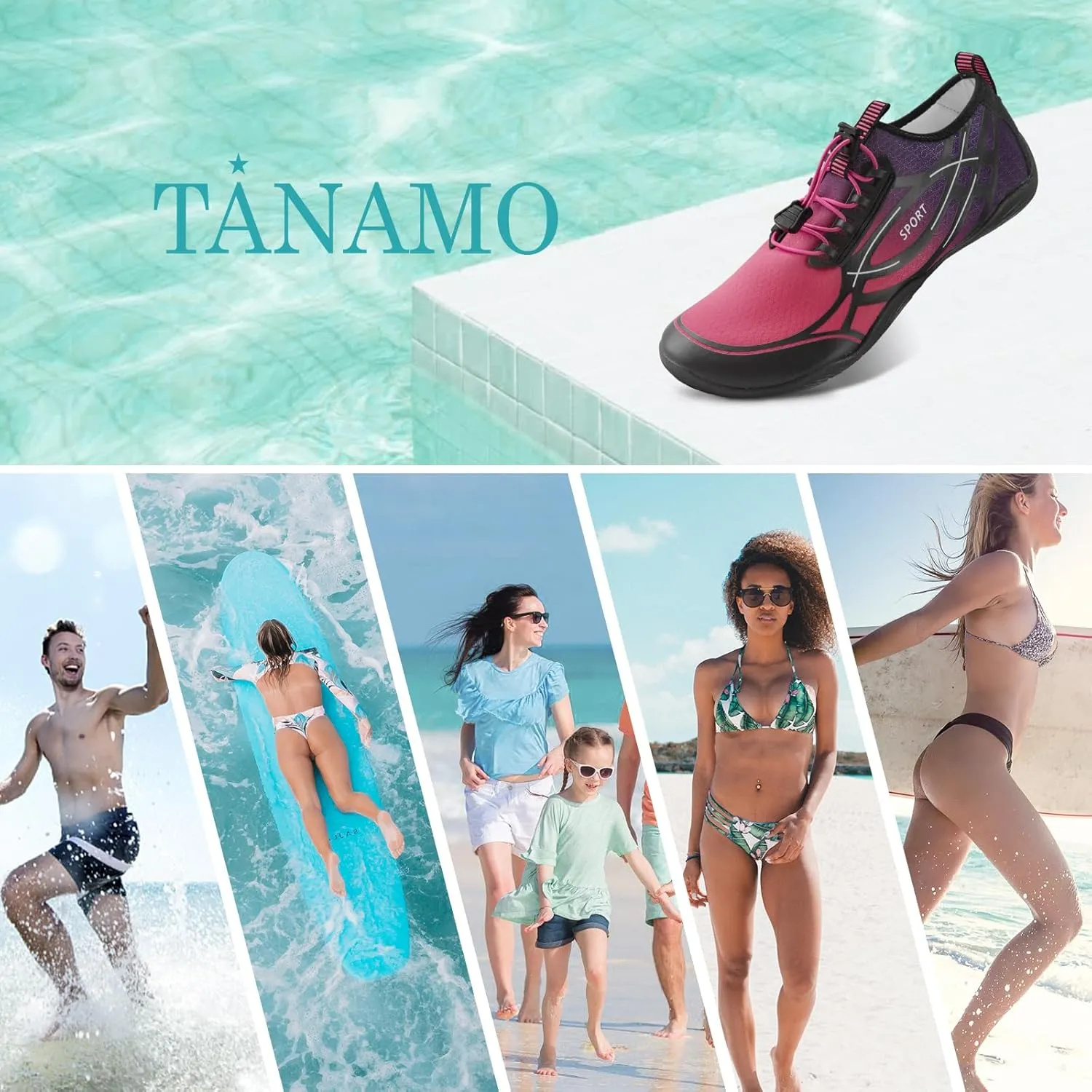 Tanamo Water Shoes for Women Men Quick Dry Swim Beach Barefoot River Aqua Shoes for Hiking Boating Camping Grounding Surfing