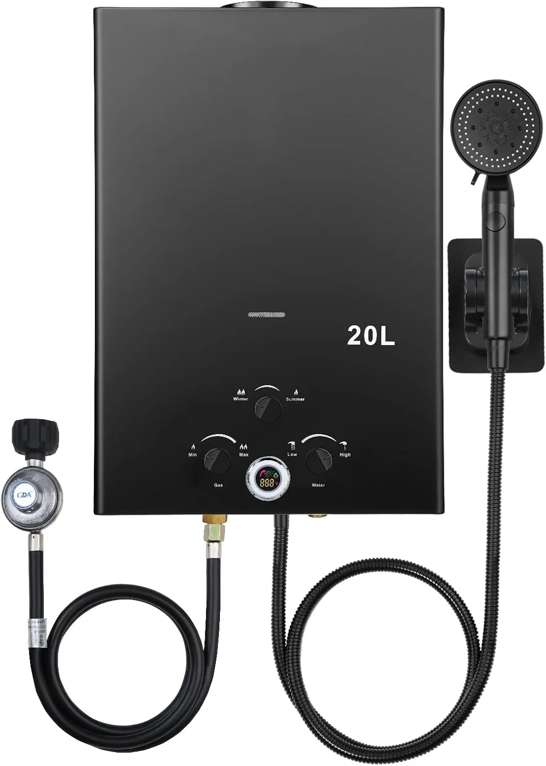 Tankless Water Heater 5.26GPM 20L Outdoor Portable GasHot Water Heater Instant Propane water heater with Digital Display Multi-Protection for Camping Trips Boat Cabins