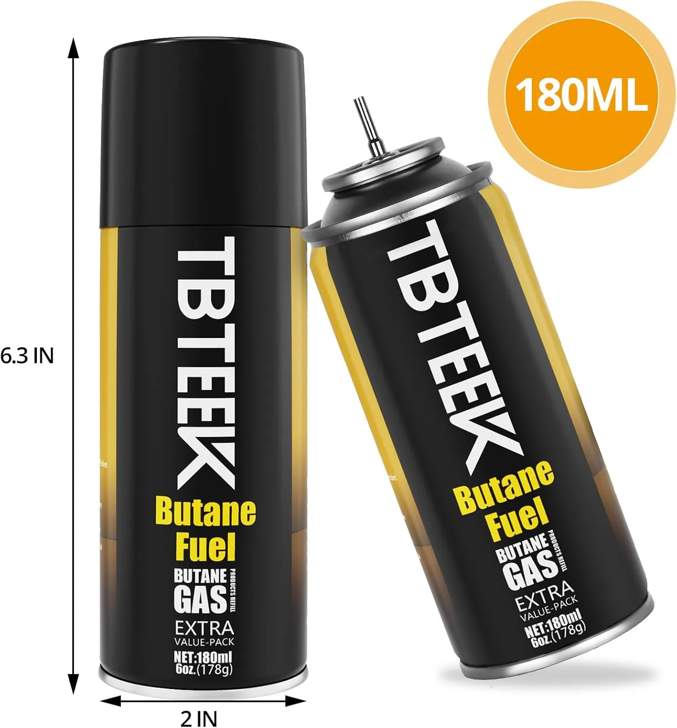 TBTeek Butane Fuel Refill, 180ml High Grade Butane Refill, Butane Fuel Canister for Universal Lighter, Torch Lighter, Kitchen Torch, Butane Torch (3 Can)