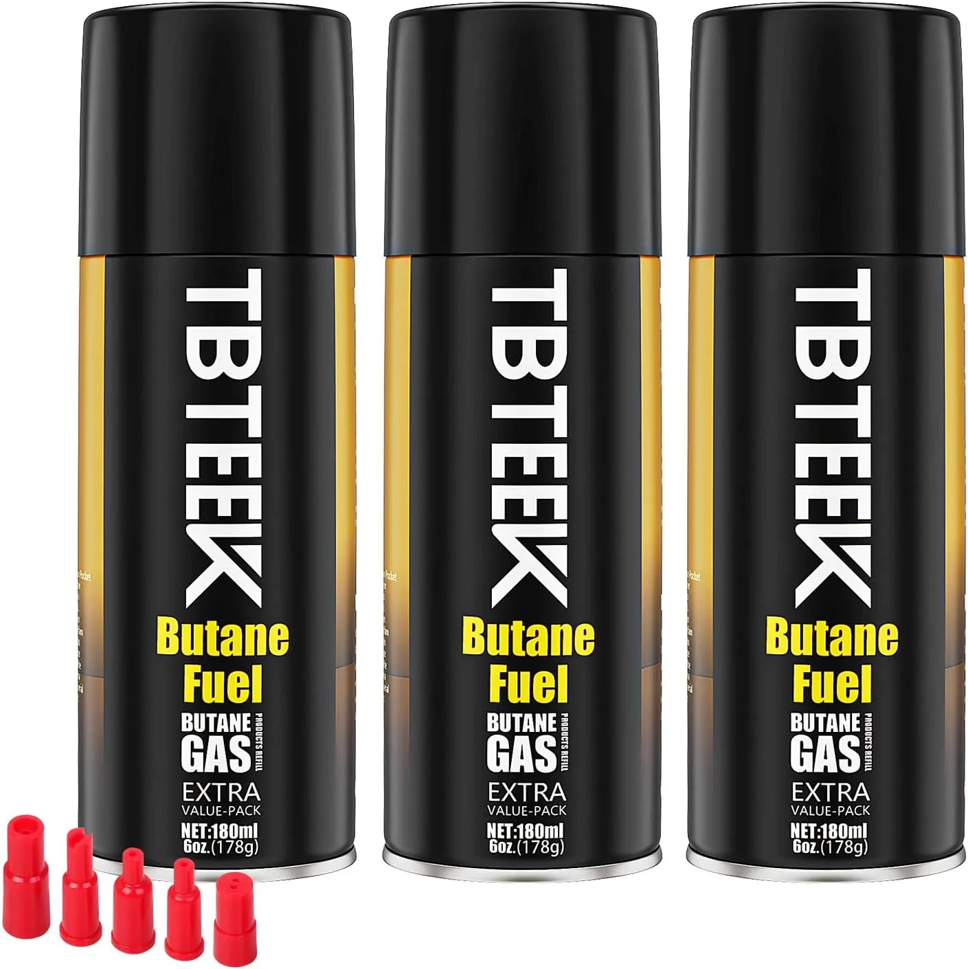 TBTeek Butane Fuel Refill, 180ml High Grade Butane Refill, Butane Fuel Canister for Universal Lighter, Torch Lighter, Kitchen Torch, Butane Torch (3 Can)
