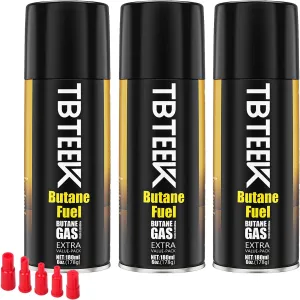 TBTeek Butane Fuel Refill, 180ml High Grade Butane Refill, Butane Fuel Canister for Universal Lighter, Torch Lighter, Kitchen Torch, Butane Torch (3 Can)