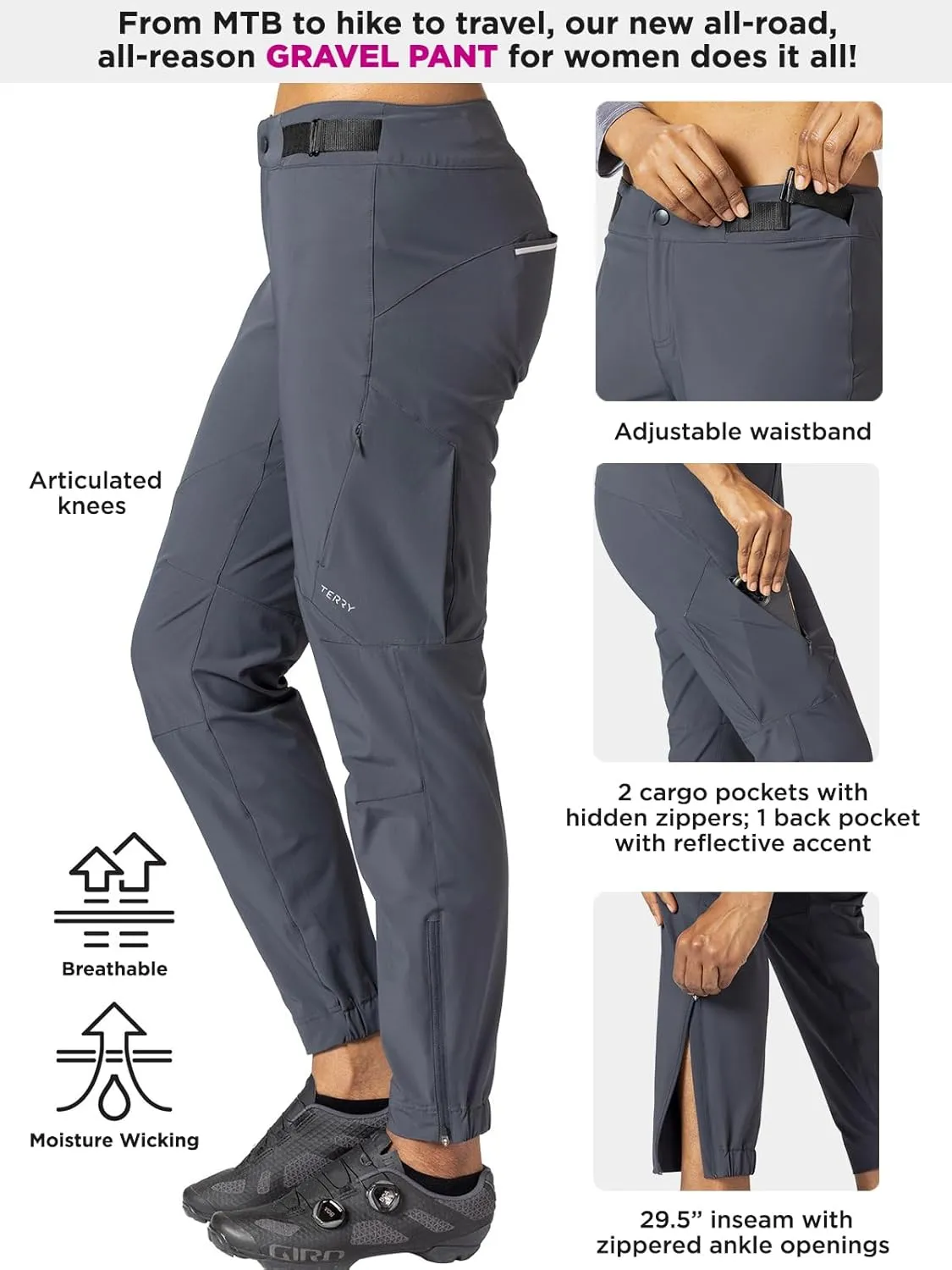 Terry Cycling New Gravel Bike Pants for Women, Relaxed Fit MTB Cool Weather Riding Biking Hiking Camping