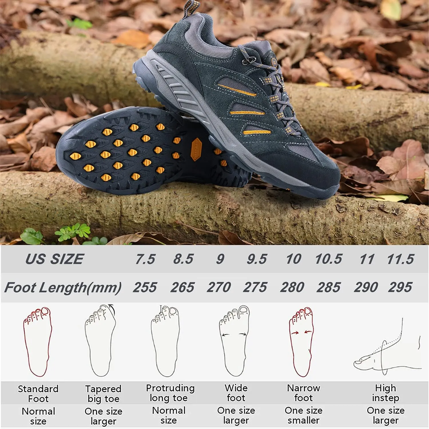 TFO Men’s Breathable Hiking Shoes Lightweight Anti-Slip Support Cushion Soft Lace-up Tear-Resistant for Outdoor Trekking Walking