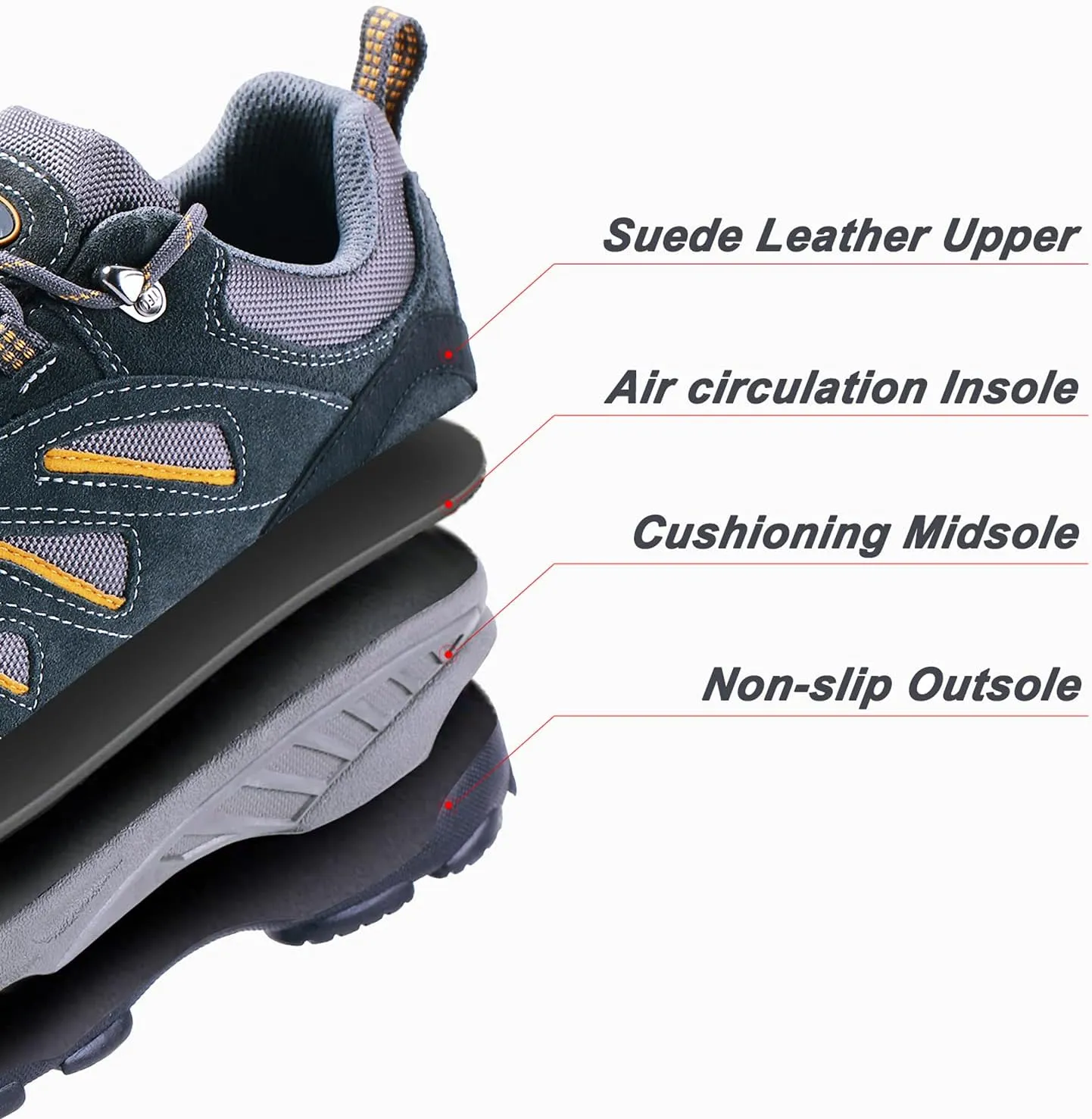 TFO Men’s Breathable Hiking Shoes Lightweight Anti-Slip Support Cushion Soft Lace-up Tear-Resistant for Outdoor Trekking Walking