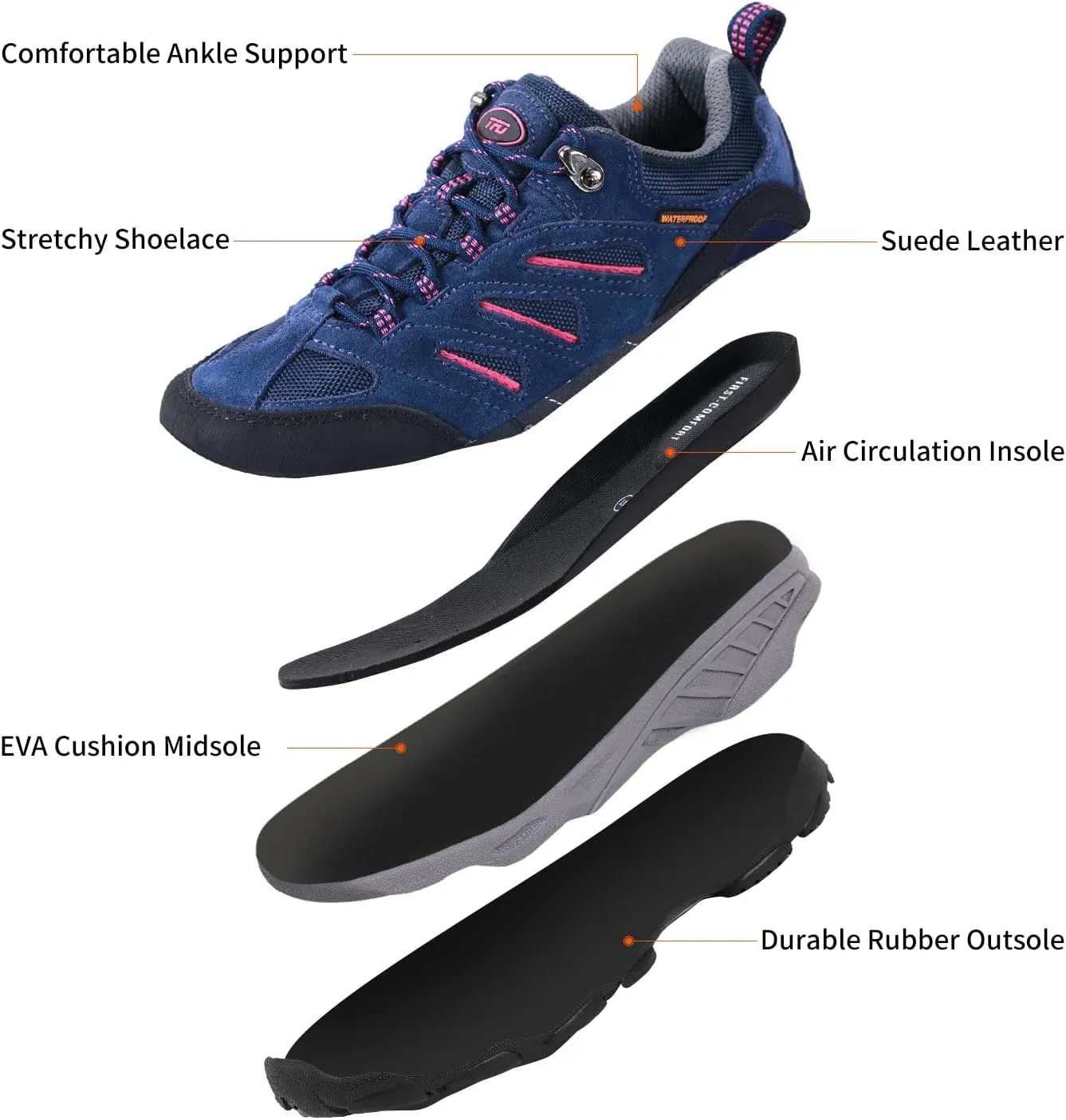 TFO Women's Air Cushion Hiking Shoe Breathable Running Outdoor Sports Trail Trekking Sneaker