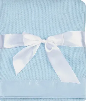 Thermal Waffle Weave Baby Blanket with Satin Nylon Trim (Blue)