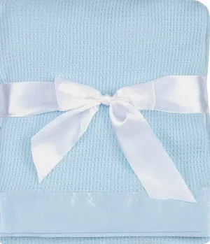 Thermal Waffle Weave Baby Blanket with Satin Nylon Trim (Blue)