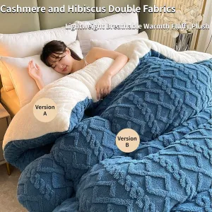 Thickened Super Soft Insulation Hibiscus Winter Quilt, Cashmere and Double Fabrics, Breathable Warmth Fluffy Plush Sided Velvet Blanket (Grey,150 * 200cm/59.05 78.74in (3KG))