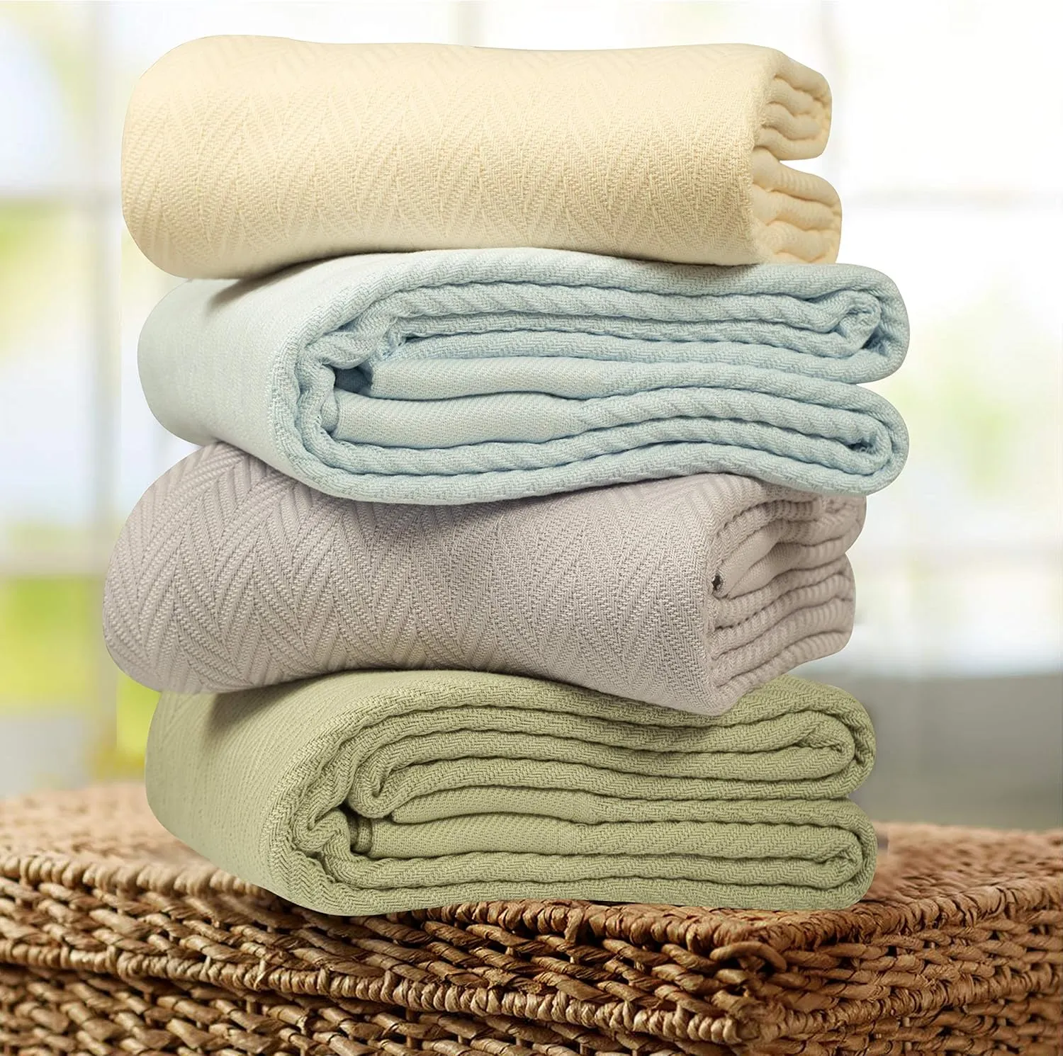 Threadmill Luxury Cotton Blankets for King Size Bed | All-Season Cozy 100% Cotton King Size Blanket | Herringbone Soft Fall Thermal Blanket fits Cal King Size Bed | English Rose