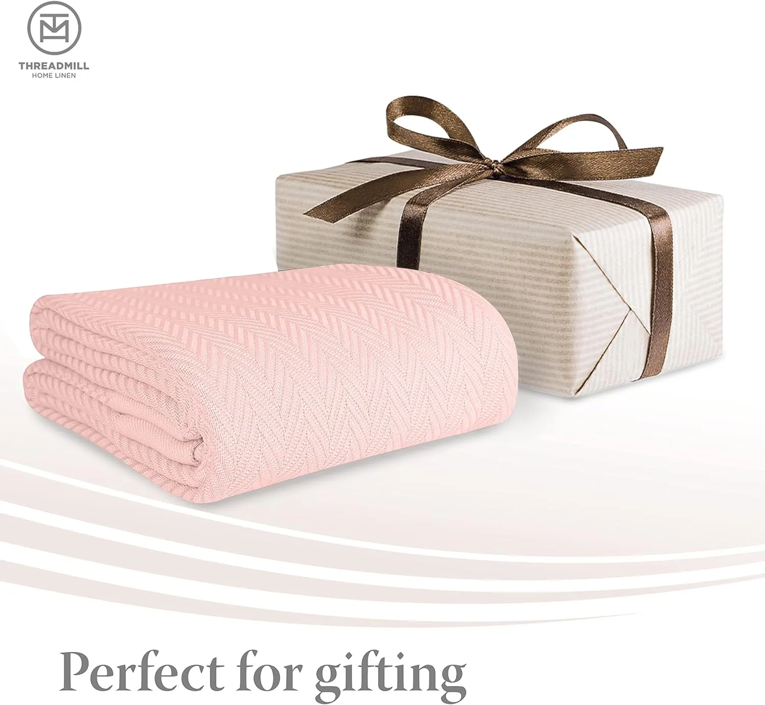 Threadmill Luxury Cotton Blankets for King Size Bed | All-Season Cozy 100% Cotton King Size Blanket | Herringbone Soft Fall Thermal Blanket fits Cal King Size Bed | English Rose