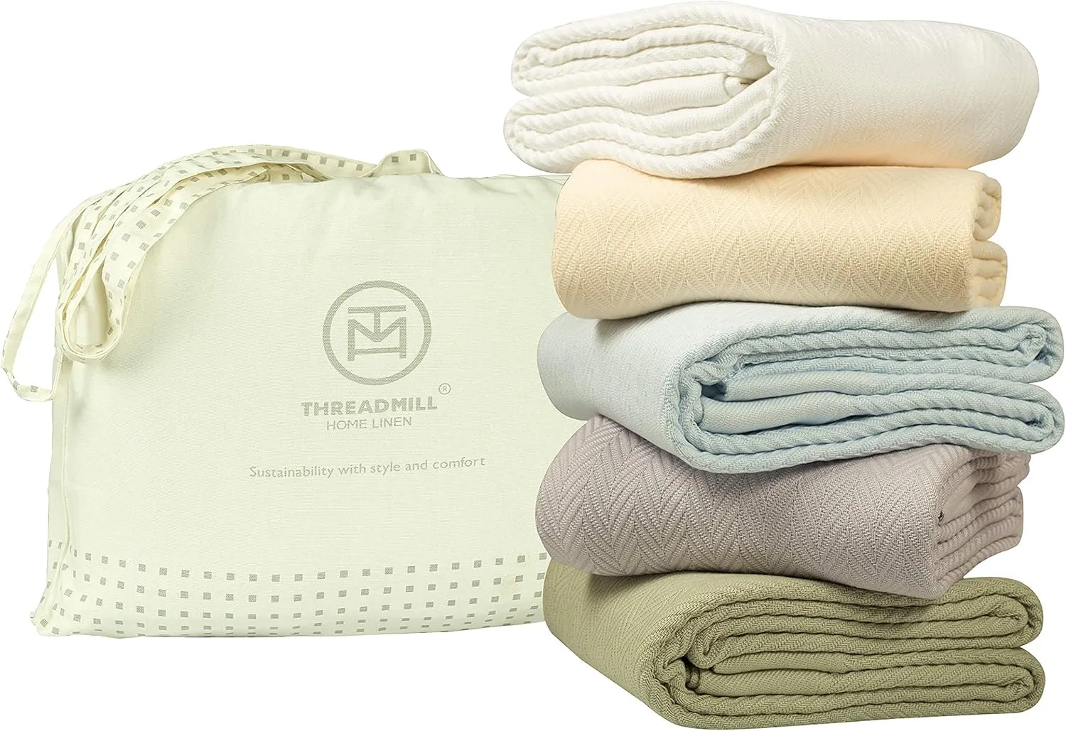 Threadmill Luxury Cotton Blankets for King Size Bed | All-Season Cozy 100% Cotton King Size Blanket | Herringbone Soft Fall Thermal Blanket fits Cal King Size Bed | English Rose