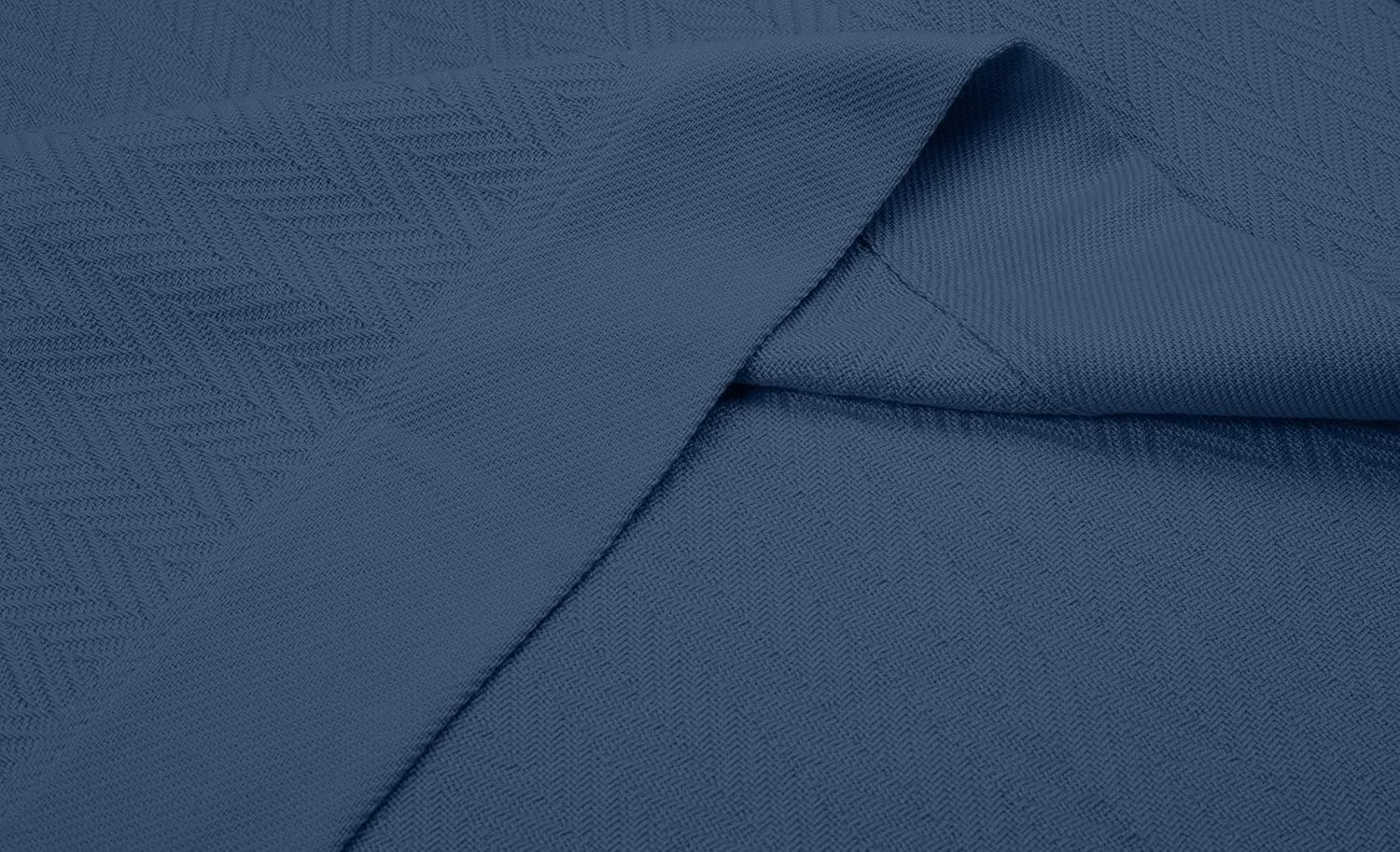 Threadmill Luxury Cotton Blankets for King Size Bed | All-Season Cozy 100% Cotton King Size Blanket | Herringbone Soft Fall Thermal Blanket fits Cal King Size Bed | Folkstone Blue