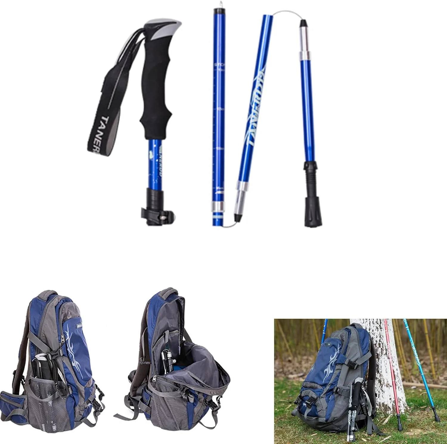 ThreeH 2 Pack Trekking Poles Collapsible Walking Stick Lightweight Folding Adjustable Walking Poles for Hiking Camping Travel