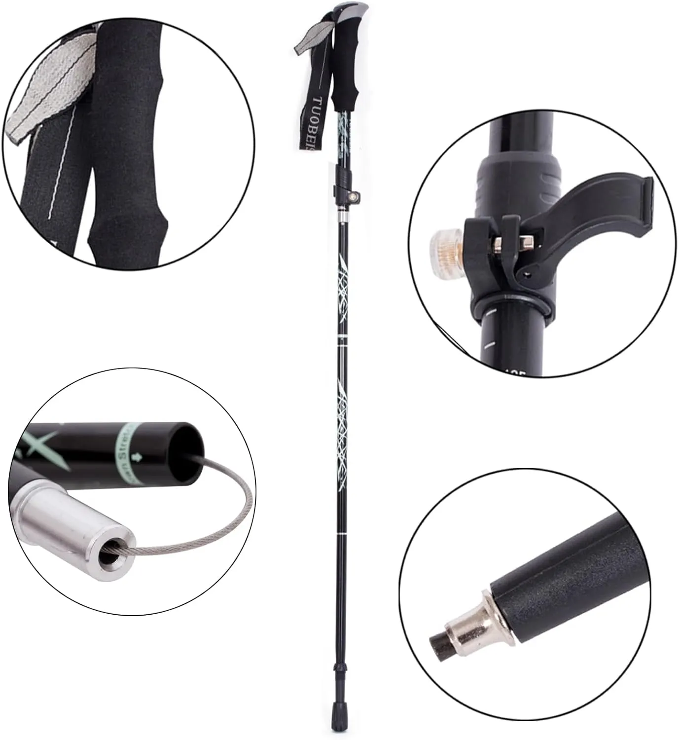 ThreeH 2 Pack Trekking Poles Collapsible Walking Stick Lightweight Folding Adjustable Walking Poles for Hiking Camping Travel