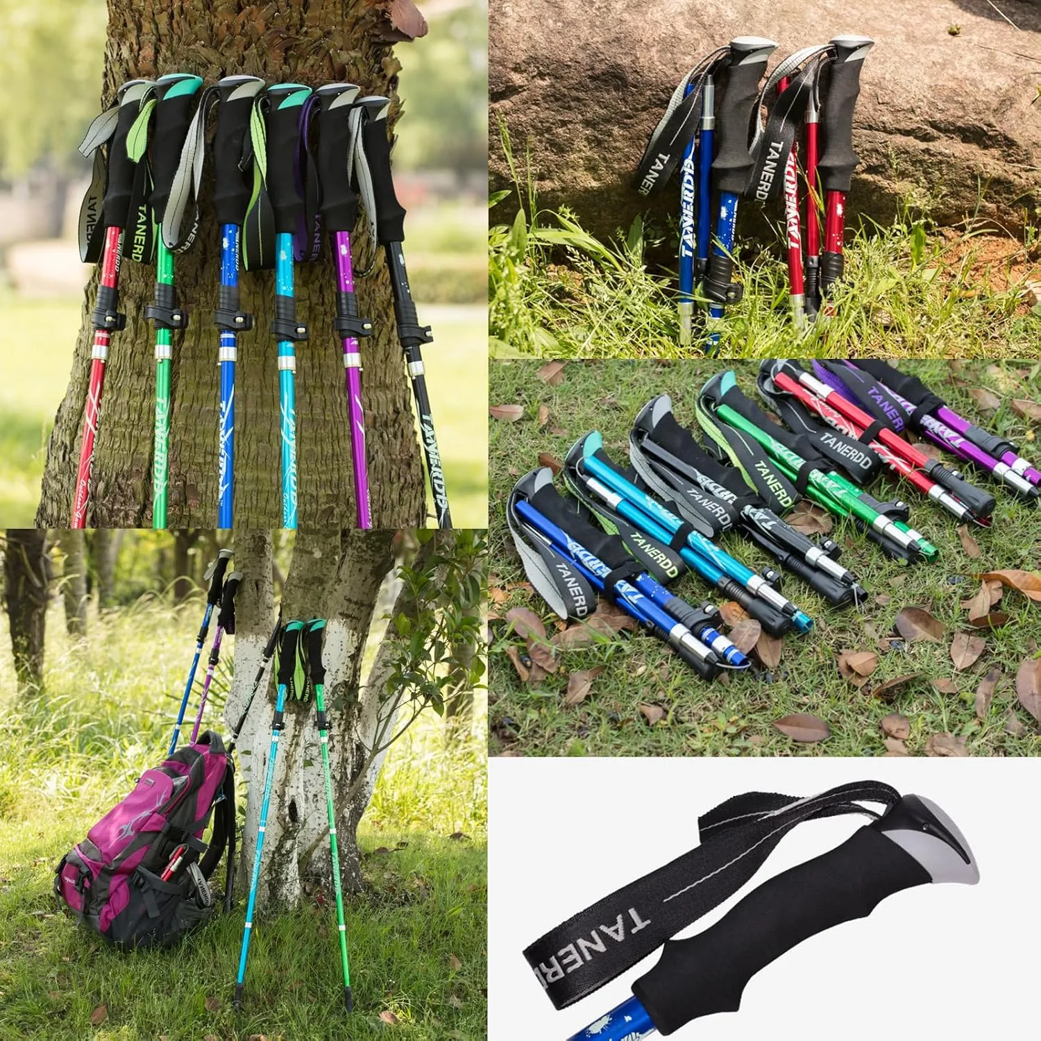 ThreeH 2 Pack Trekking Poles Collapsible Walking Stick Lightweight Folding Adjustable Walking Poles for Hiking Camping Travel