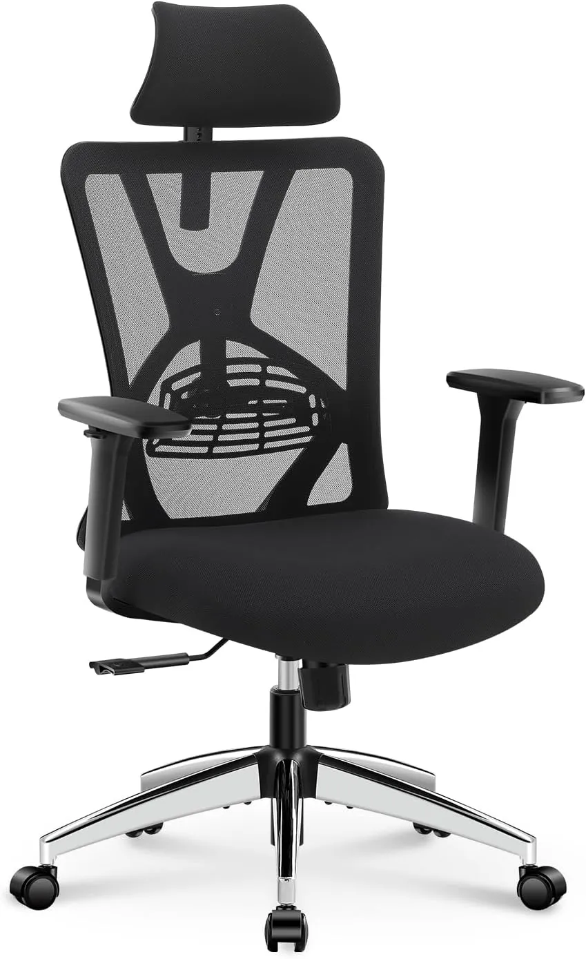 Ticova Ergonomic Office Chair - High Back Desk Chair with Adjustable Lumbar Support, Headrest & 3D Armrest - 130°Rocking Mesh Computer Chair
