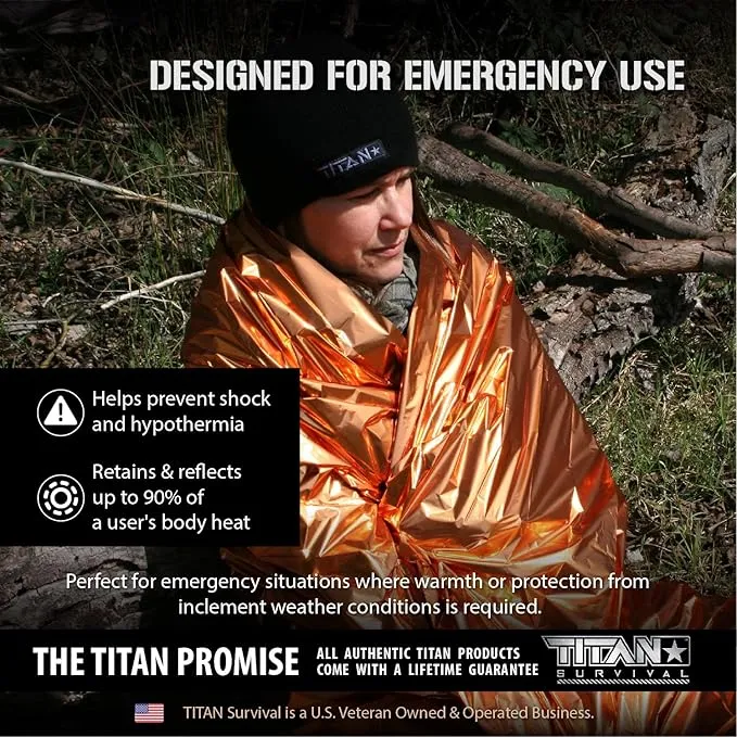 TITAN Survival Two-Sided Emergency Mylar Survival Blankets, 5-Pack (Safety-Orange)