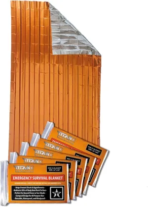 TITAN Survival Two-Sided Emergency Mylar Survival Blankets, 5-Pack (Safety-Orange)