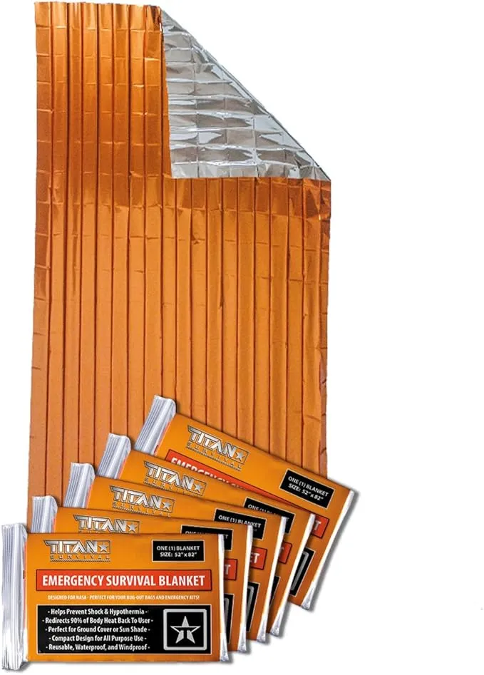 TITAN Survival Two-Sided Emergency Mylar Survival Blankets, 5-Pack (Safety-Orange)