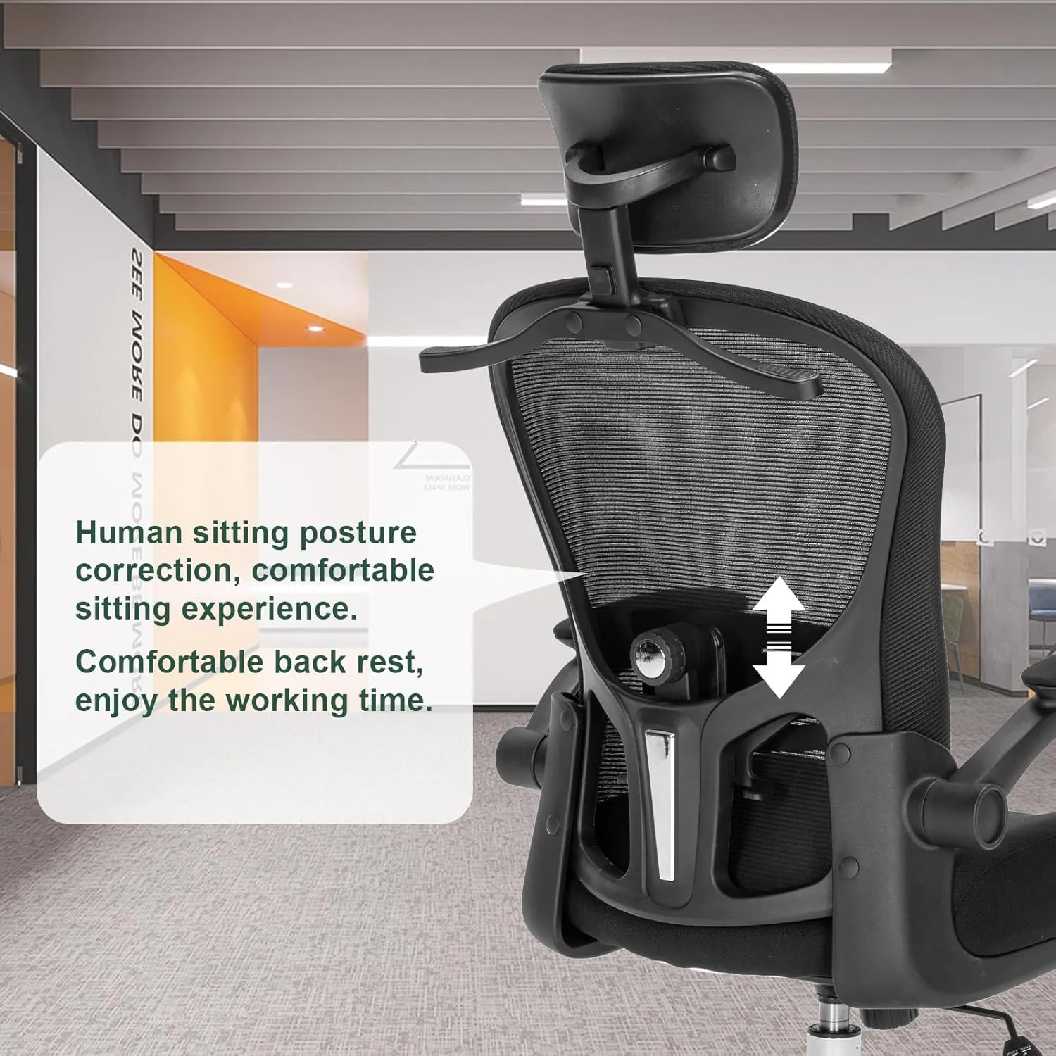 TLLMOON-6066 Fixed Support Seat Comfortable and Convenient Ergonomic Office Mesh Chair Adjustable Office Chair Suitable for Gaming, Studying, Resting, Office Work（Black）