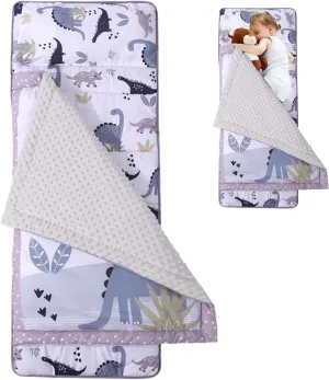 Toddler Nap Mat with Pillow and Blanket Anti-Kick Thermal Sleeping Mat with Handle 47x20 Portable Roll Up Kids Sleep Bag Nap Mats for Daycare Preschool Dinosaur, Nap Mat