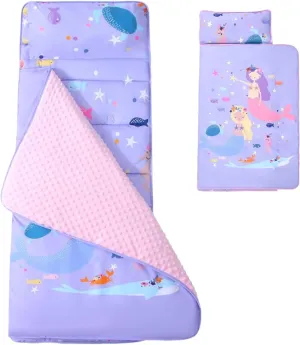 Toddler Nap Mat with Pillow and Blanket Anti-Kick Thermal Sleeping Mat with Handle 47x20 Portable Roll Up Kids Sleep Bag Nap Mats for Daycare Preschool style1, Nap Mat