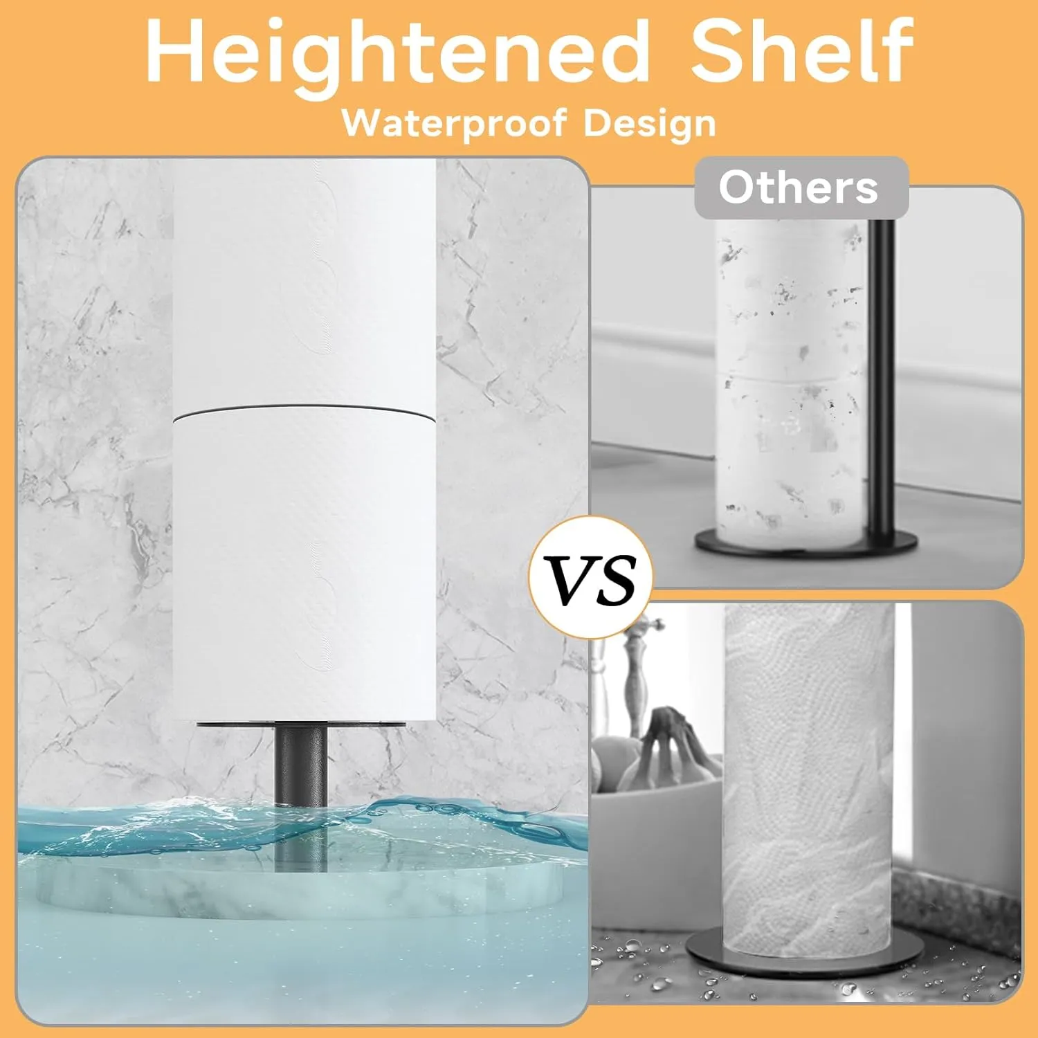 Toilet Paper Holder Stand with Marble Base, Toilet Paper Holder Stand Free Standing with Shelf, Large Capacity Bathroom Toilet Paper Stand Reserve for 4 Rolls (Black)