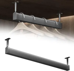 Top Mount Hanger Rods for Closet Heavy Duty, U-shaped Aluminum Garment Bar with Silent & Anti-Slip Rubber Strip, Cuttable Wardrobe Cabinet Support Pole(40.5 cm)