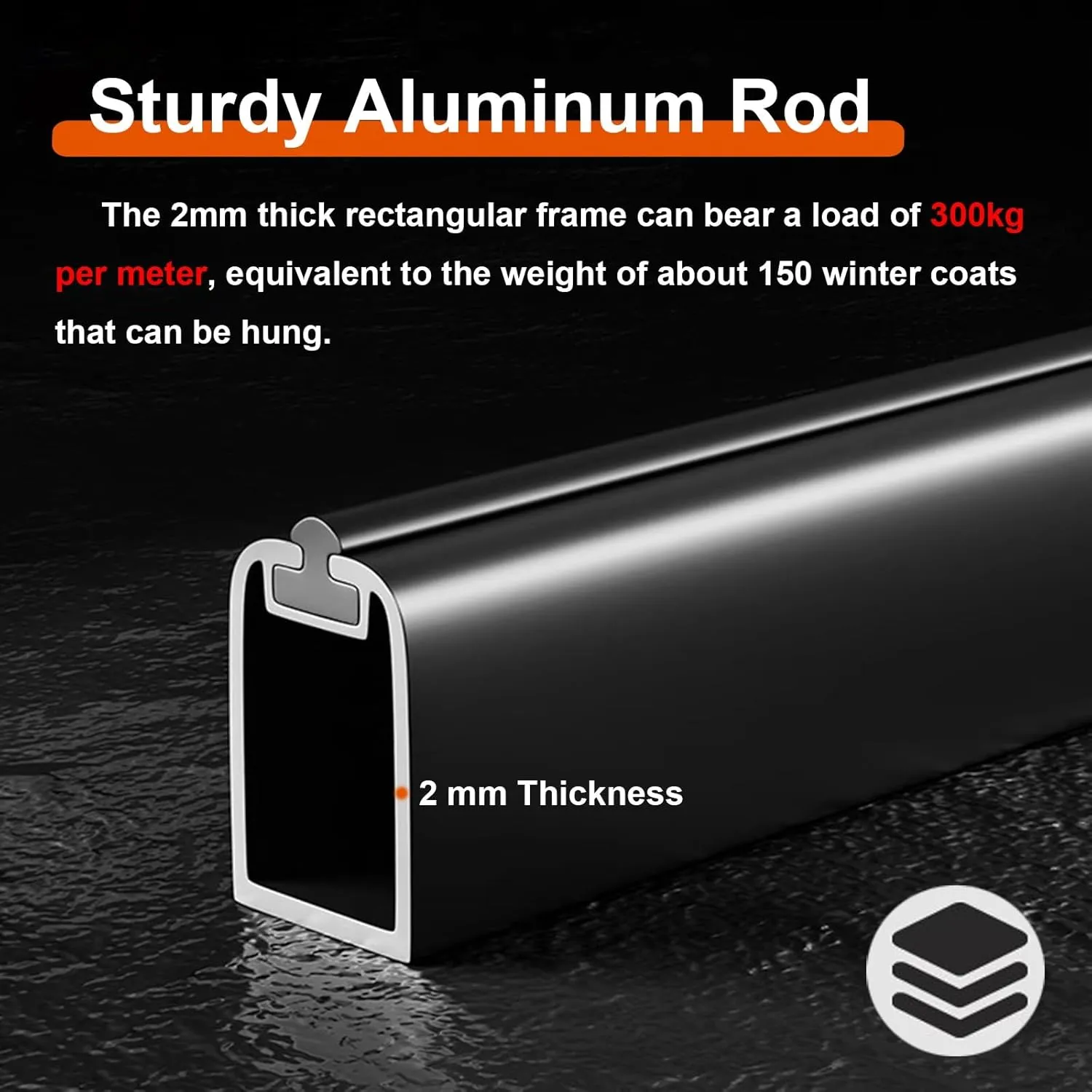 Top Mount Hanger Rods for Closet Heavy Duty, U-shaped Aluminum Garment Bar with Silent & Anti-Slip Rubber Strip, Cuttable Wardrobe Cabinet Support Pole(40.5 cm)