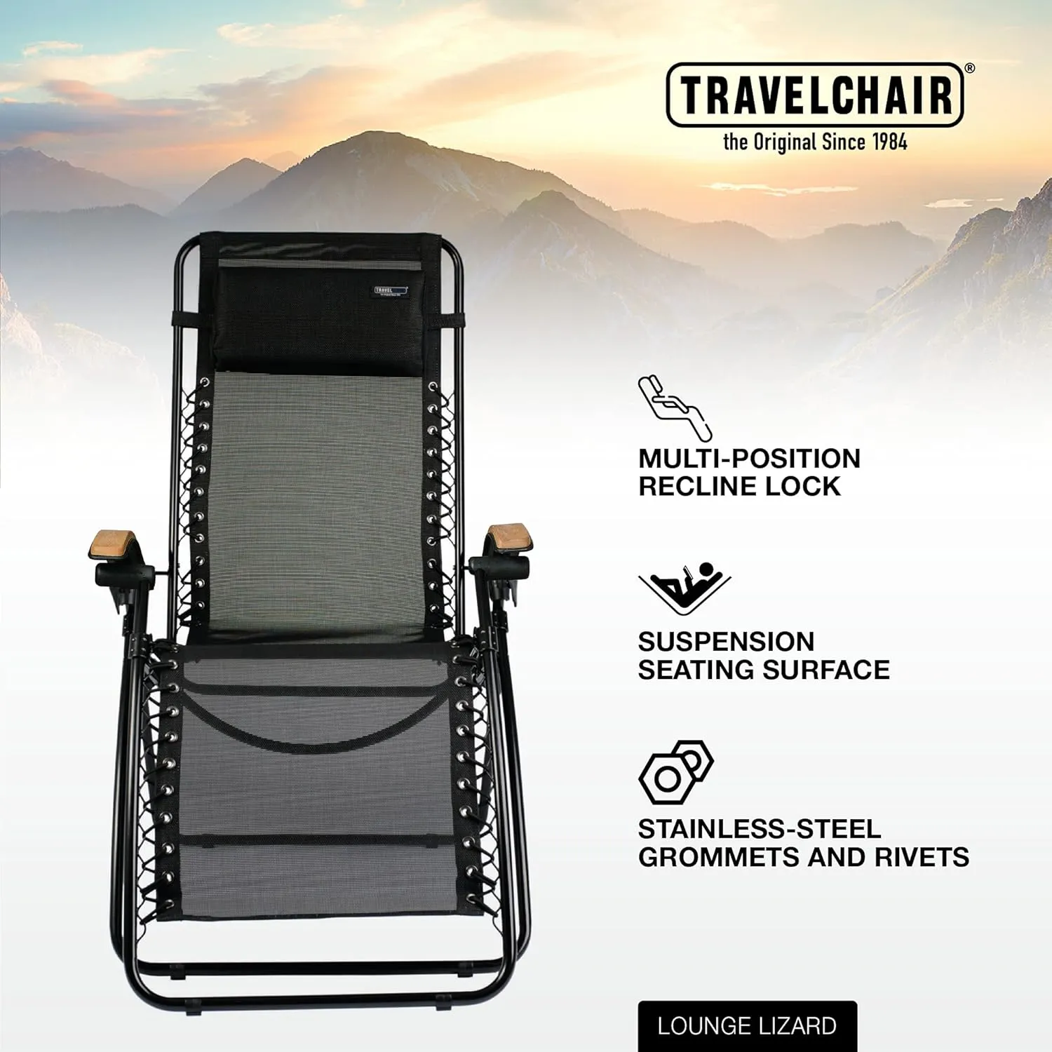 Travel Chair 218922 Chair, Lounge Lizard Black