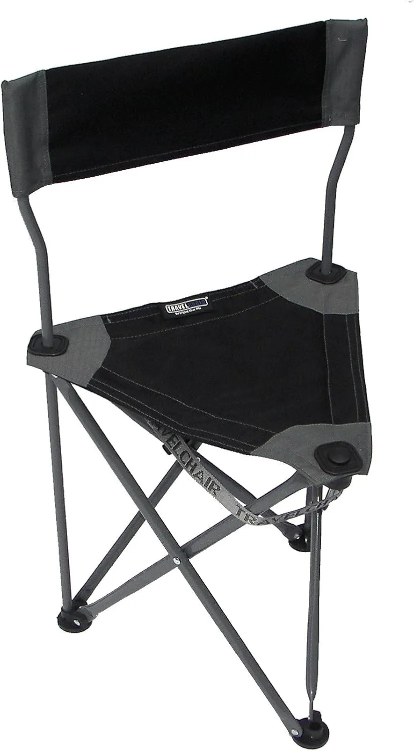 Travel Chair Ultimate Slacker 2.0, Small Folding Tripod Chair with Back for Outdoor Adventures, Portable Stool-Chair