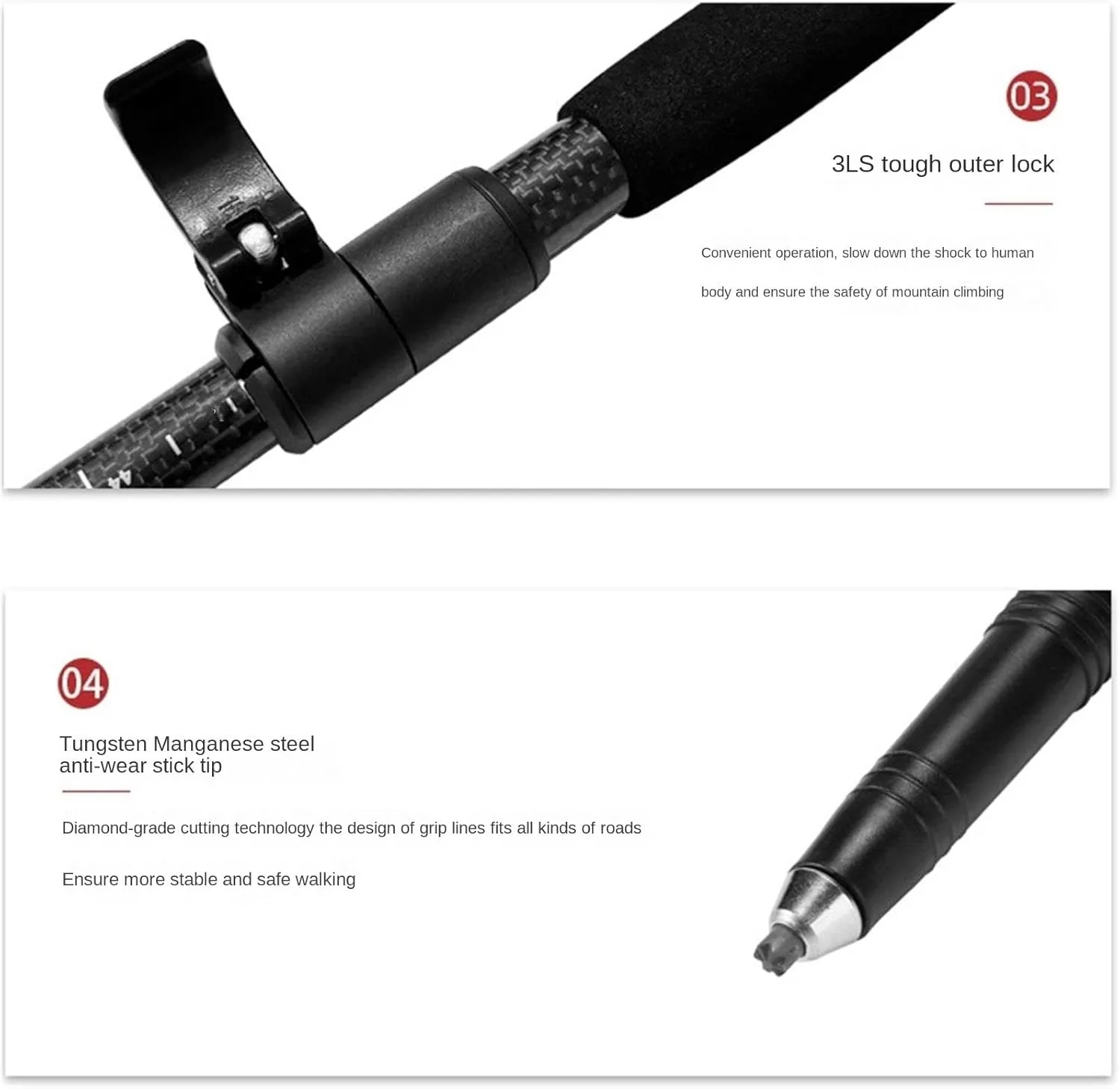 Travel Trekking Pole Carbon Fiber Trekking Poles Ultralight Telescopic and Lightweight for Mountaining Backpacking Outdoor Activities