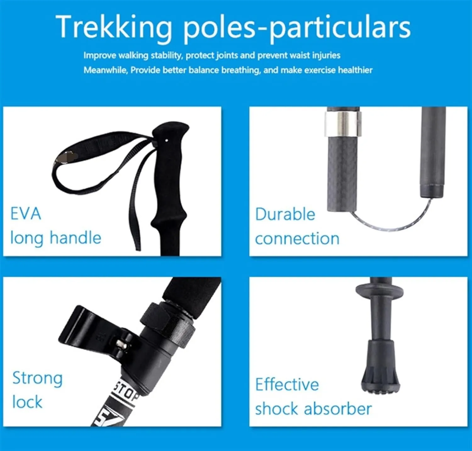 Travel Trekking Pole Trekking Poles Hiking Poles Carbon Fiber Walking Poles Stick Ultralight Adjust for Camping Outdoor Activities