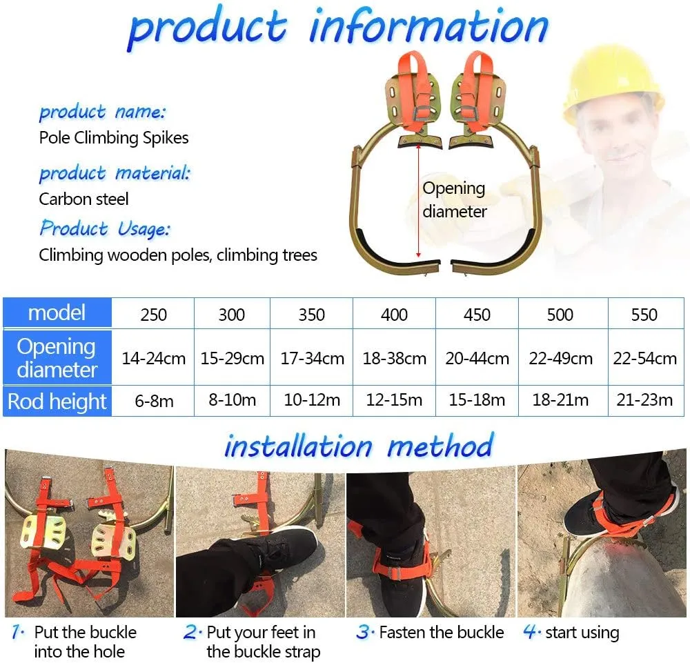 Tree Climbing Gear for Tree Work, Simple to Use Climbing Tool with Seat Belt, Stainless Steel Pole Climbing Spikes, Outdoor Sports Supplies, Working at Heights,350model