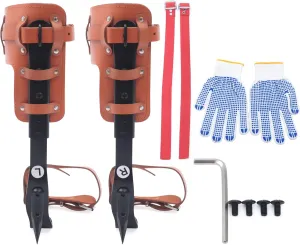 Tree Climbing Spikes, Carbon Steel Climbing Spurs with Gloves and Ankle Straps, Height Adjustable Arborist Climbing Kit for Fruit Picking & Outdoor Jungle Survival, 220lbs Load Capacity