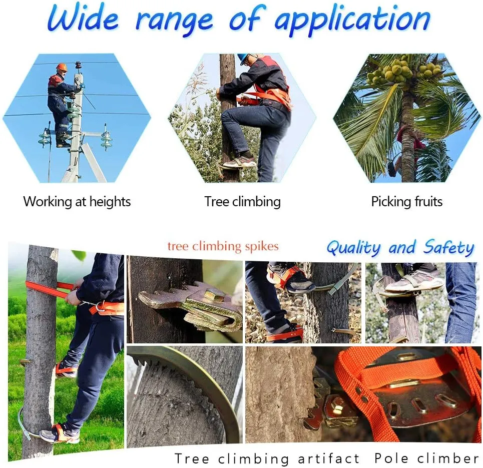 Tree Climbing Spikes, Stainless Steel Pole Climbing Spikes, Professional Non-Slip Climbing Trees Tool for Climbing Hunting Observation Picking Fruit,450model
