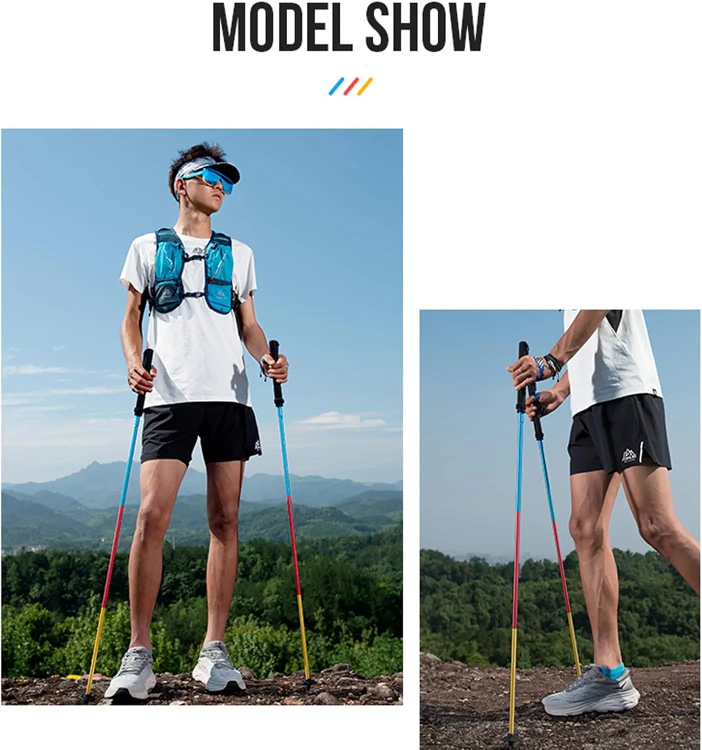 Trekking Poles Lightweight, Collapsible Hiking Poles Backpacking Hiking 7075 Aluminum with Anti-Shock and Quick Lock System for Hiking Camping Mountaining Backpacking Walking Trekking