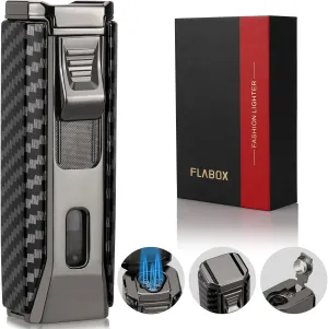 Triple Jet Flame Torch Lighter with Punch and Holder,Multifunctional Windproof Torch Lighter Refillable Butane Lighter,Delicate Box Gift for Men Husband on Birthday Black,Without Butane