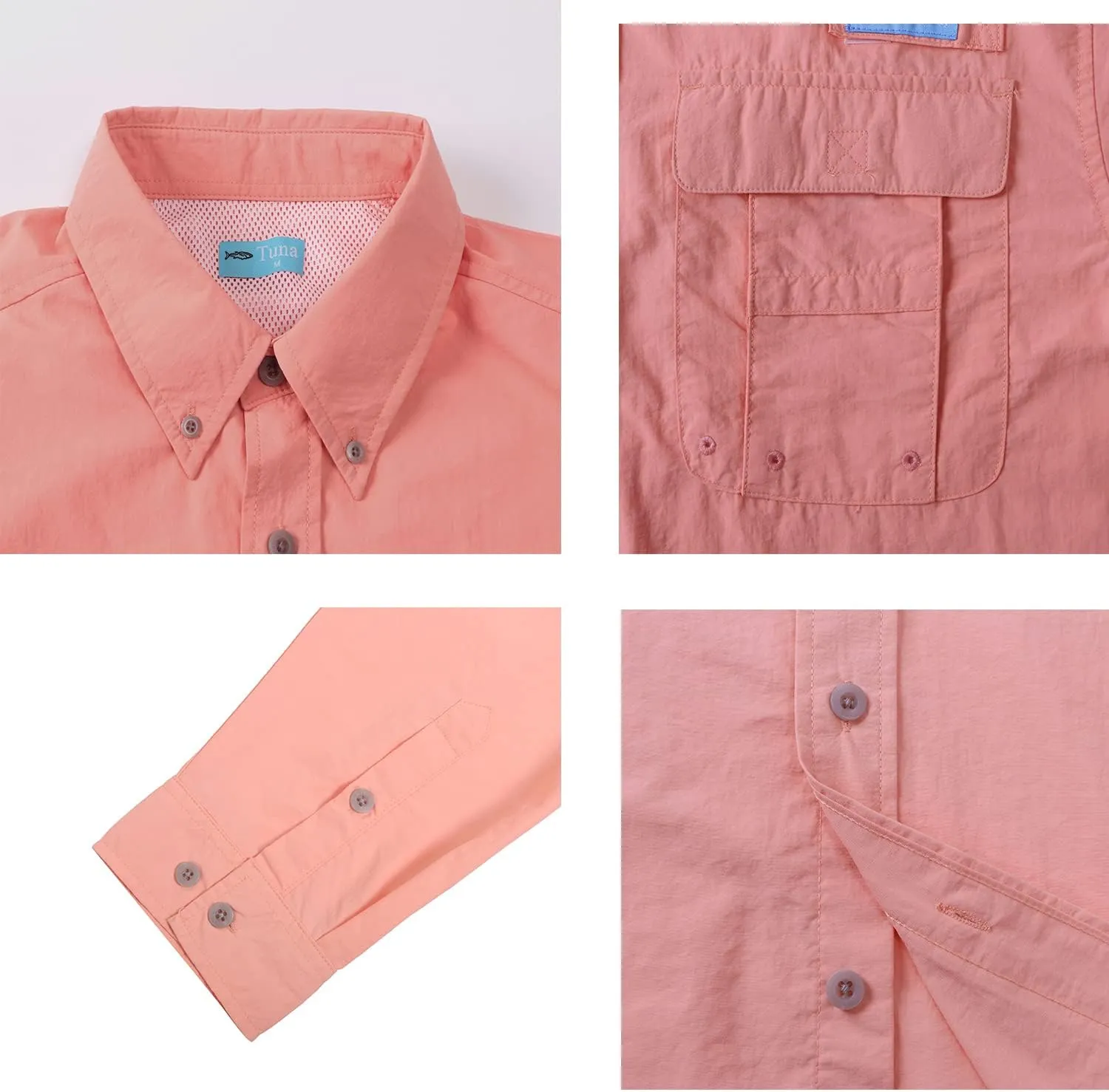 Tuna Men's Fishing Outdoor Button Down UPF 50  Sun Protection Waterproof Hiking Long Sleeve Shirts