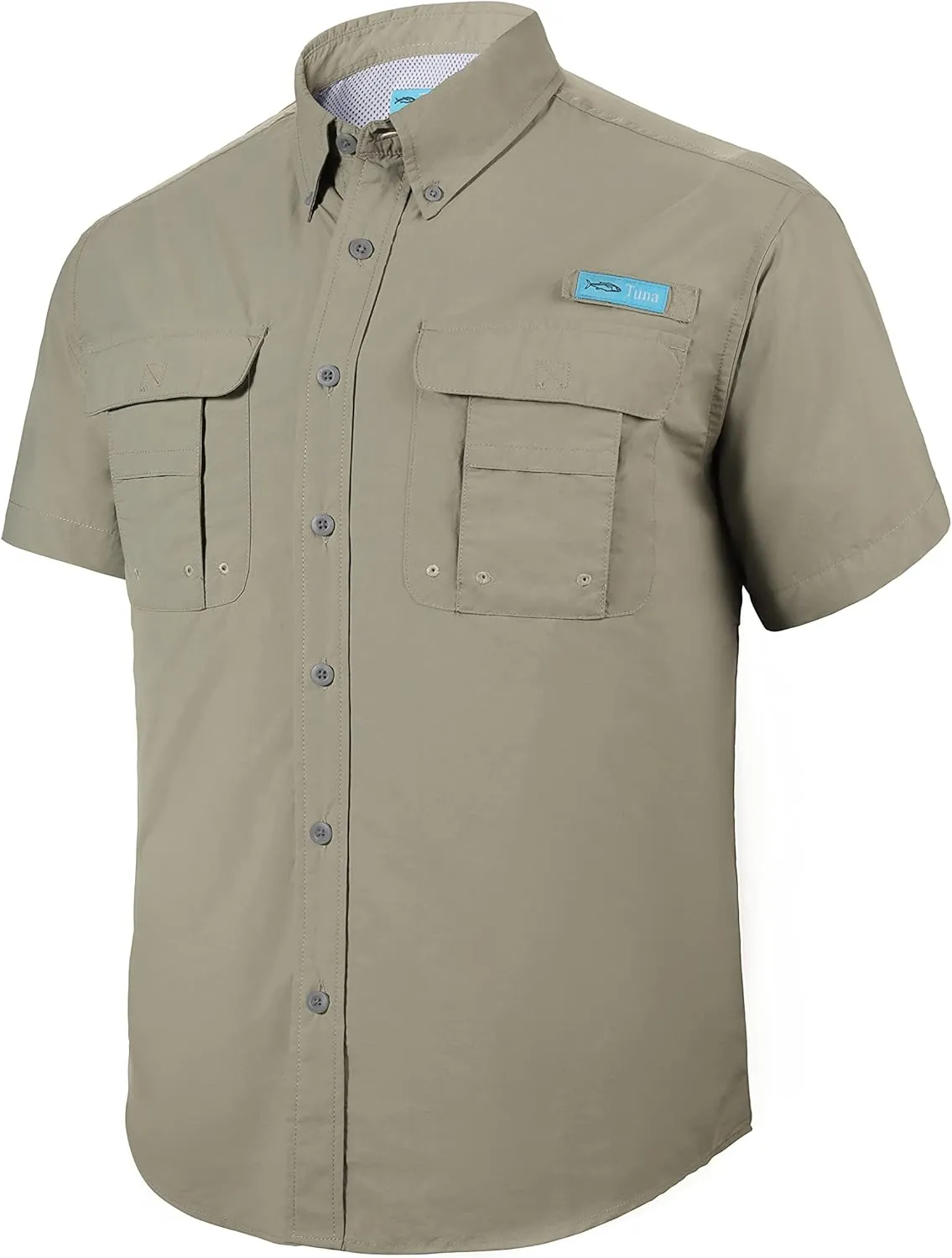Tuna Men's Fishing Outdoor Button Down UPF 50  Sun Protection Waterproof Hiking Short Sleeve Shirts