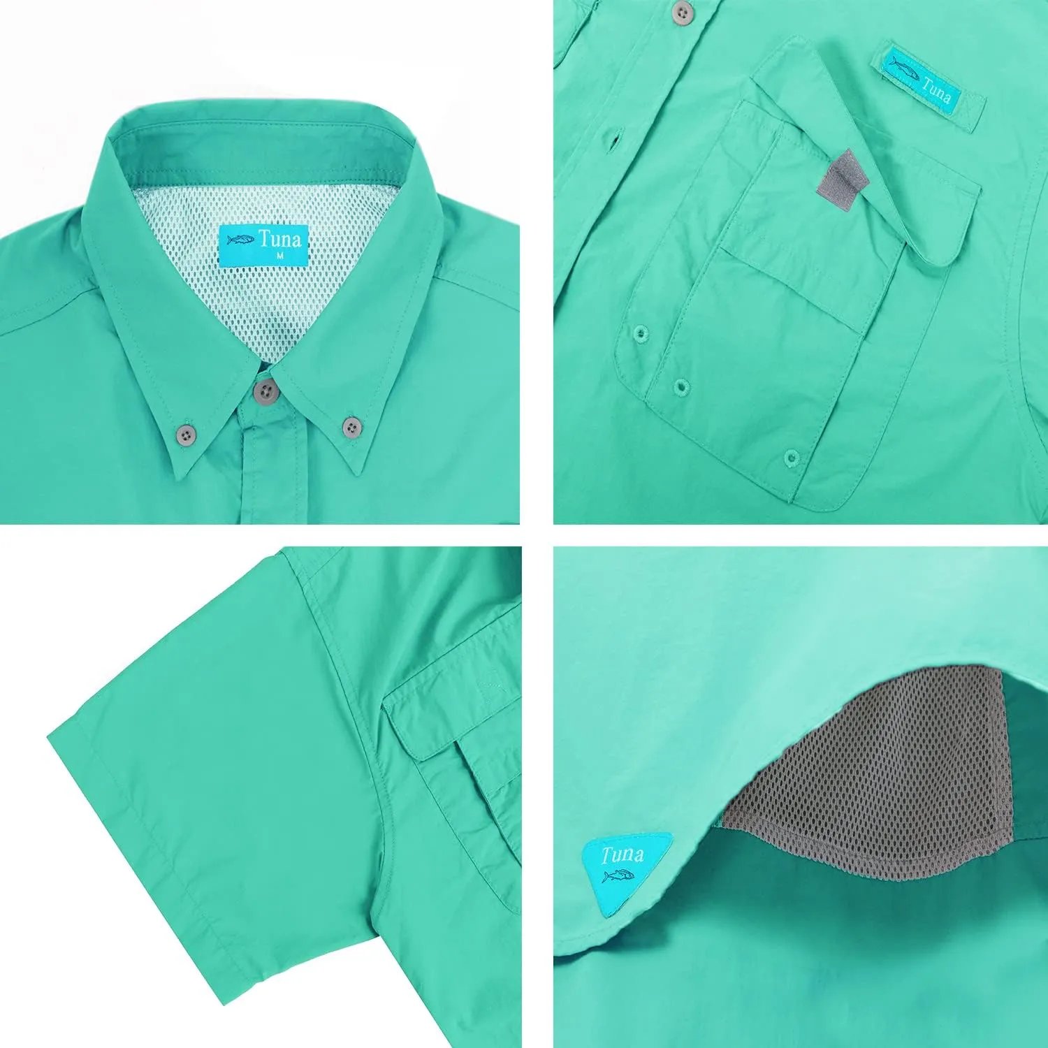 Tuna Men's Fishing Outdoor Button Down UPF 50  Sun Protection Waterproof Hiking Short Sleeve Shirts