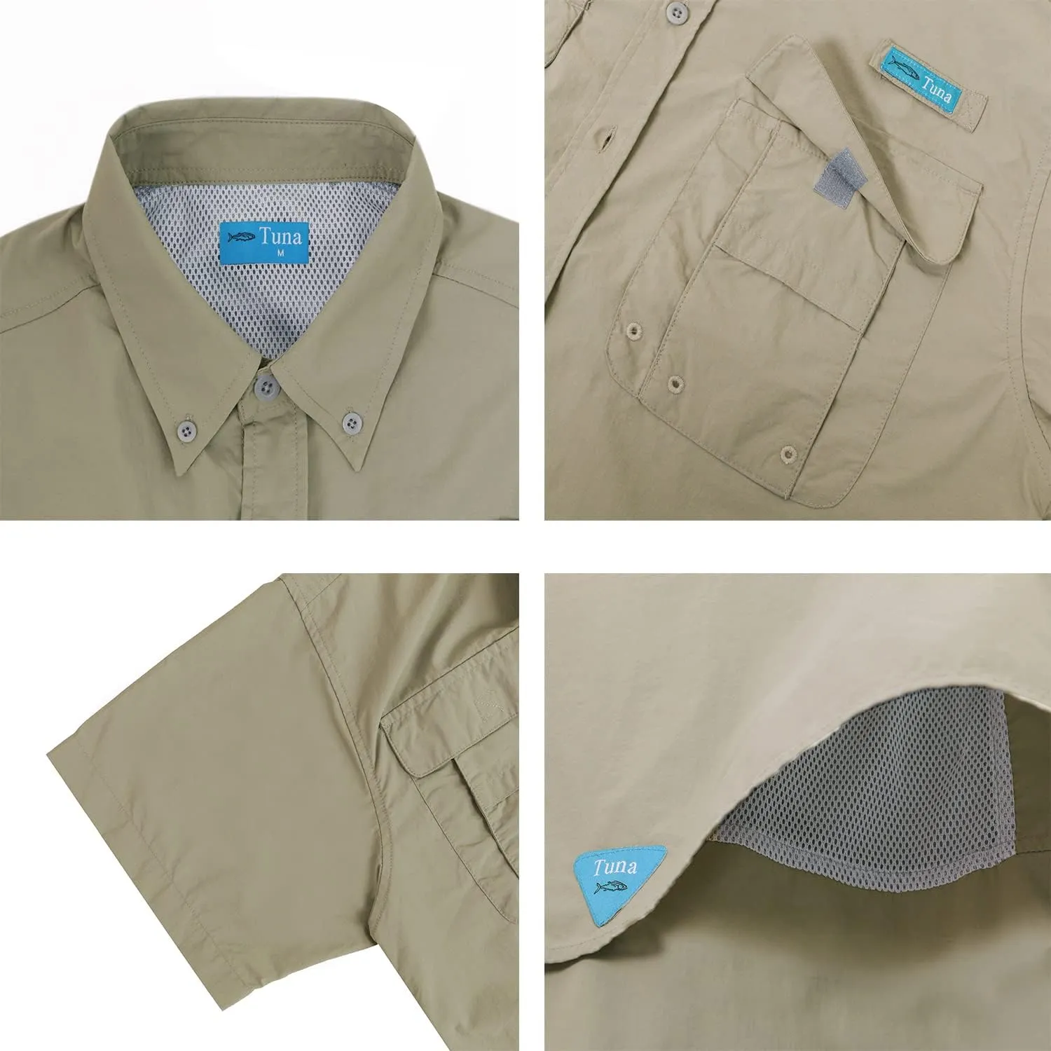 Tuna Men's Fishing Outdoor Button Down UPF 50  Sun Protection Waterproof Hiking Short Sleeve Shirts