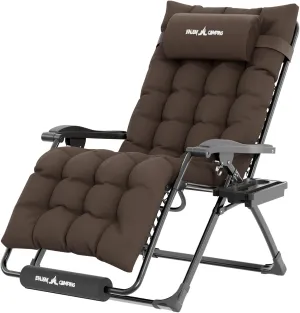 UDPATIO Oversized Zero Gravity Chair 29In XL Patio Reclining Chair with Cushion, Outdoor Folding Recliner with Pillows|Cup Holder|Foot Rest|Padded Headrest, Brown Grey, Support 500LB